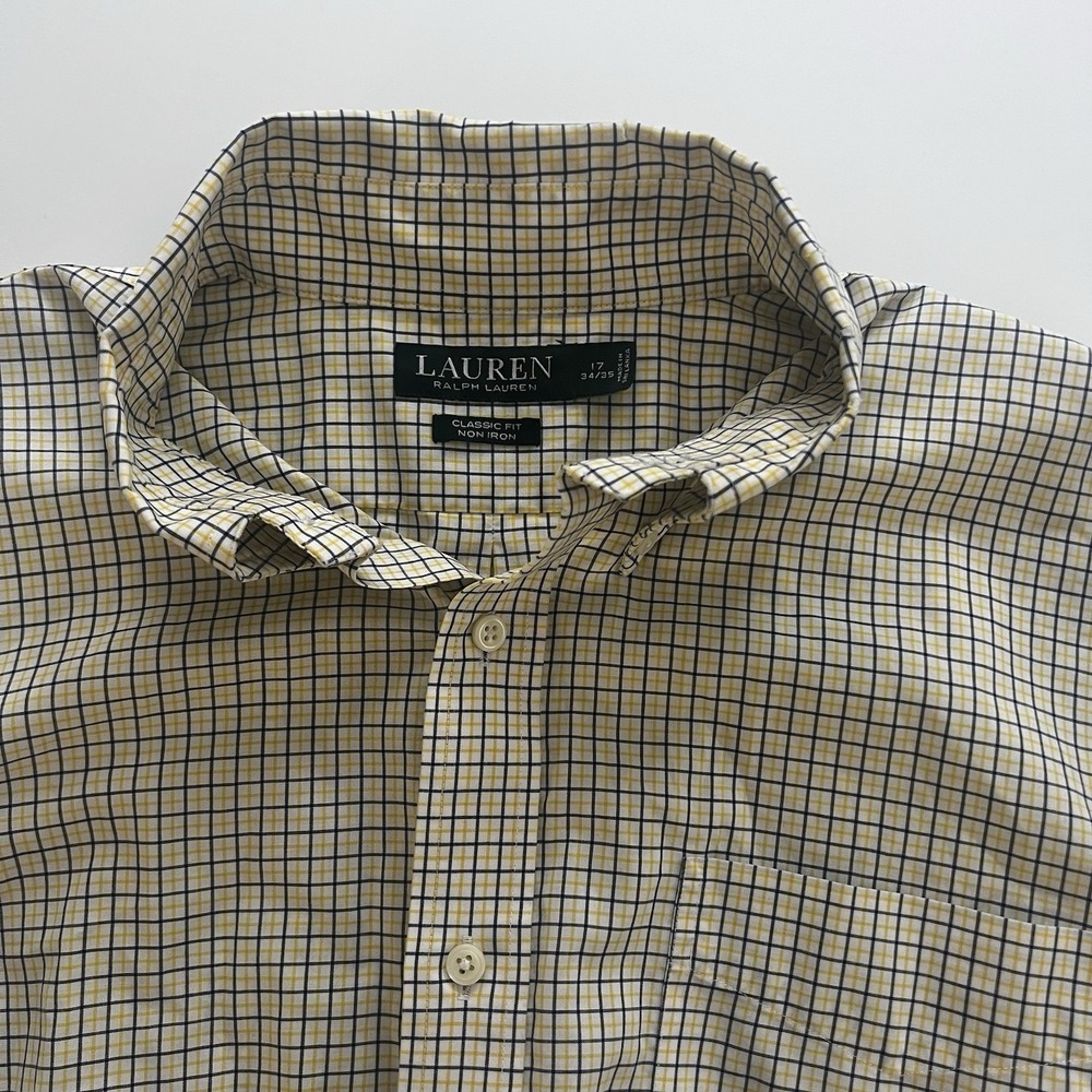 Lauren Ralph Lauren Classic‎ Fit Non Iron Men's 17 34/35 White Blue Yellow Check
